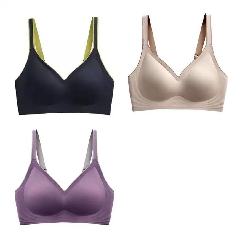 3pcs New Color Contrast Latex Bras For Women Underwear Gradient Strap