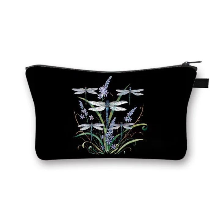 Polyester Cosmetic Bag - Dragonfly and Flower