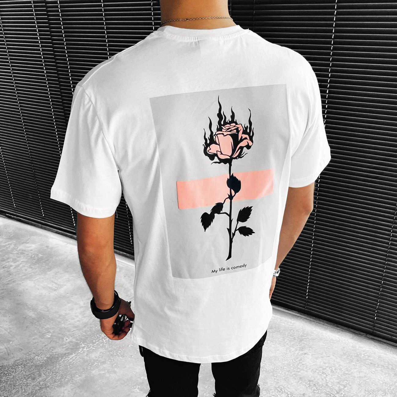 Rose Print Short-sleeved T-shirt / [blueesa] /
