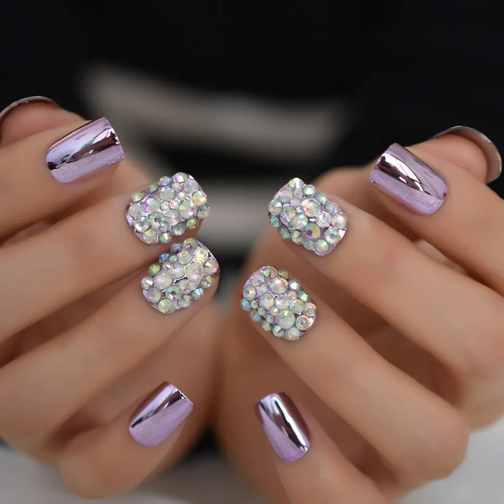 Fake Diamond Rhinestone With Short Nail Squoval Black Mixed Nail Supplies For Professional Full Cover Color Optional Fingernail-Nail Inspo