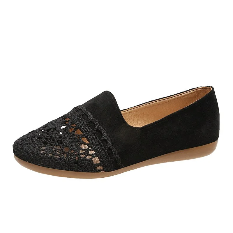 Hollow Out Breathable Loafers For Women 2022 Summer Canvas Soft Sole Ballet Flats Ladies Comfortable Slip On Casual Shoes Woman