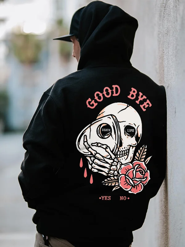 Good Bye Skull Printed Men's Hoodie