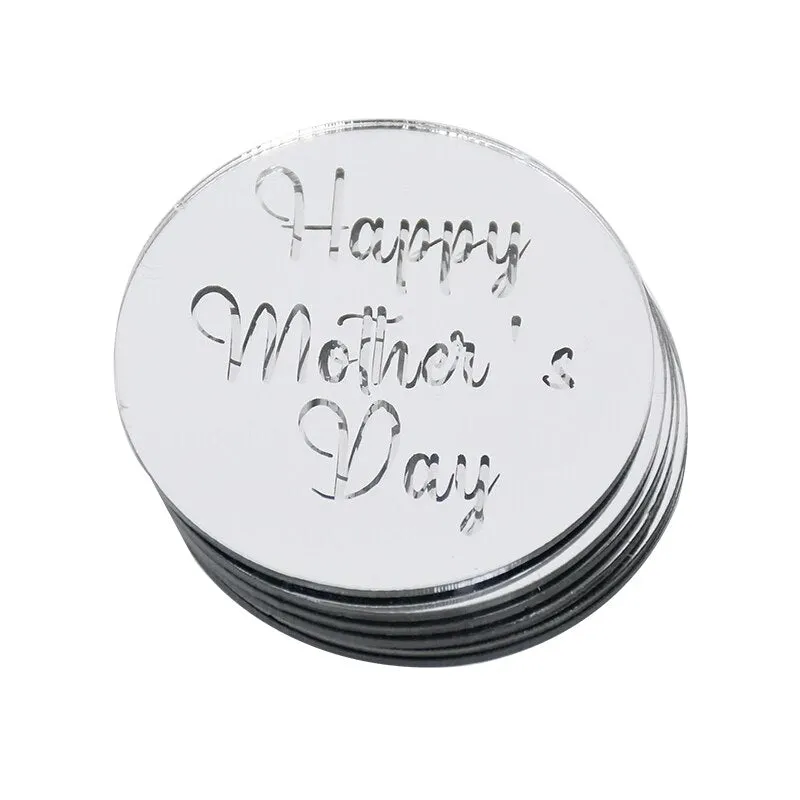 10pcs Gold Happy Mother's Day Acrylic Cupcake Topper Round Circle Cake Topper DIY Dessert Cake Decoration for Mothers Day Gift