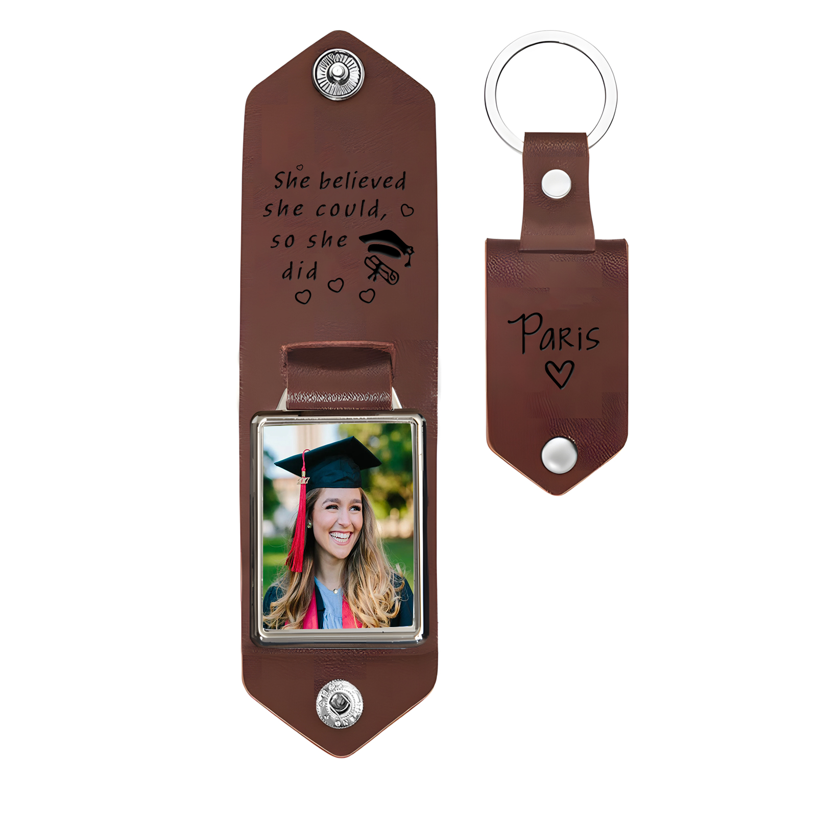 Personalised Graduation Leather Keychain Custom Name & Photo Keychain Graduation Gift - She Believed She Could, So She Did-Jessemade AU