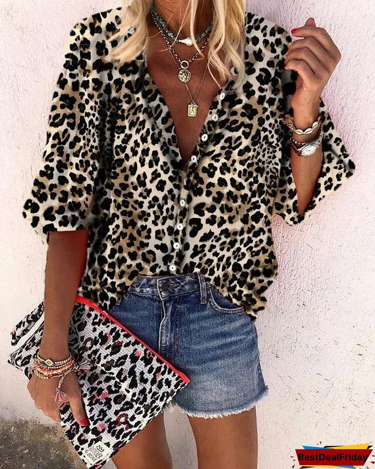 Leopard Fashionable Women Holiday Fall Daily Casual Blouse