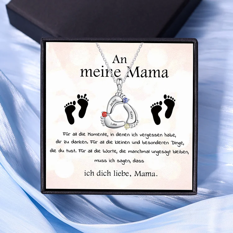 Kettenmachen Personalisierte 3 Namen & 3 Geburtssteine Baby Füße Halskette-An meine Mama-Geschenk mit Nachrichtenkarte