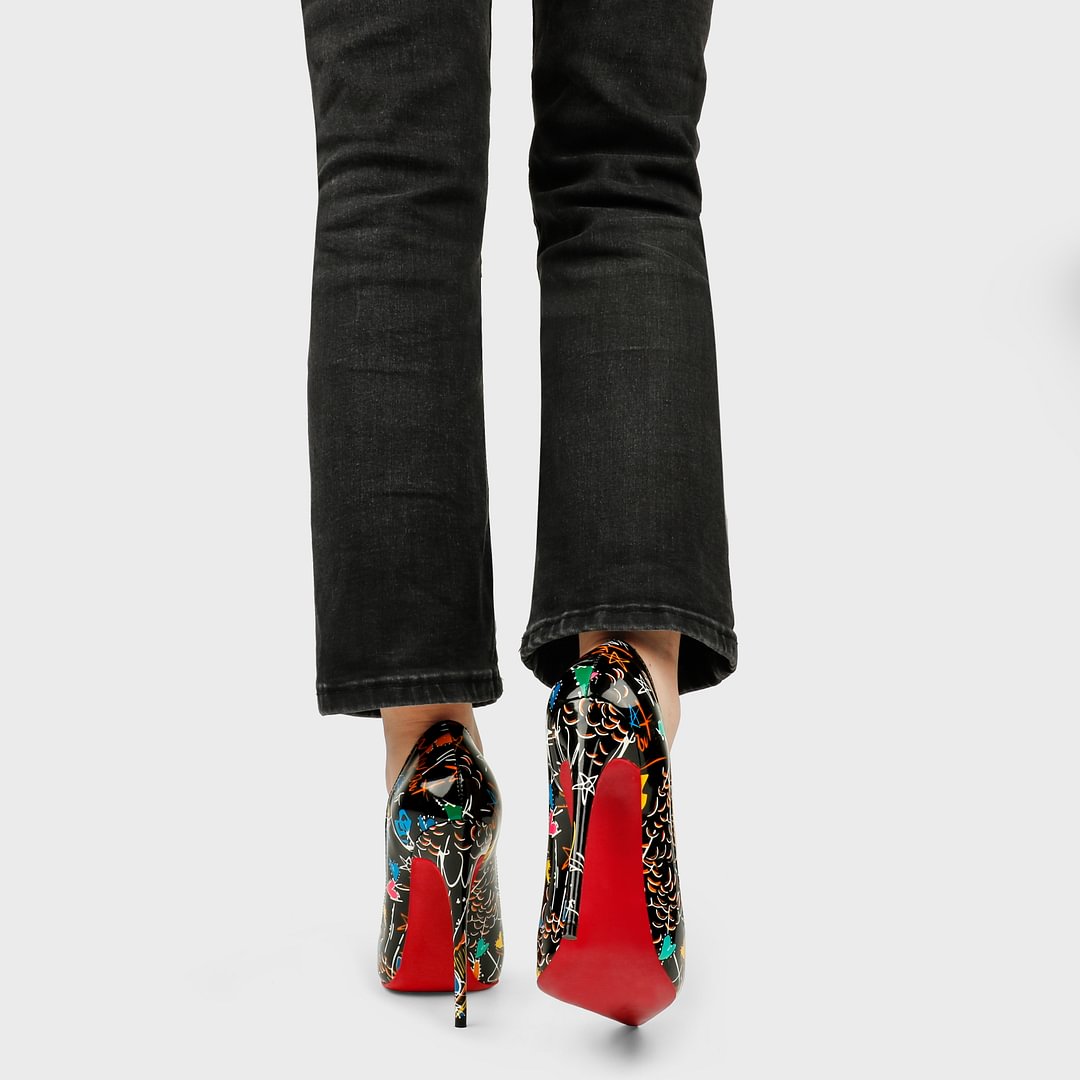 100mm/120mm Women's Classic Pointed Toe Stiletto Heels Multicolor with Red Bottom Shoes-MERUMOTE