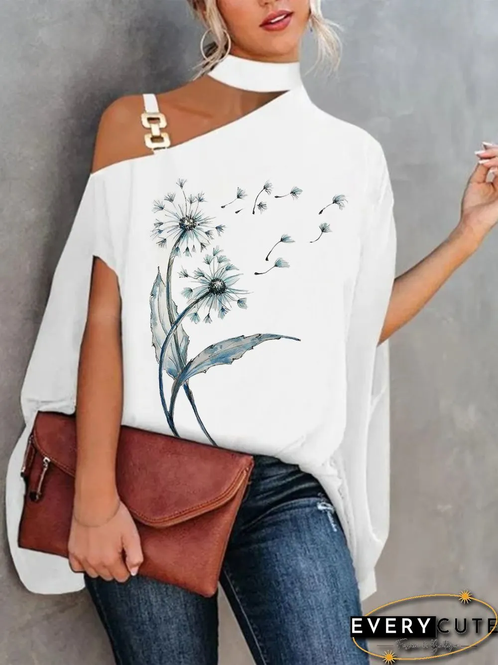 Casual Dandelion Short Sleeve Round Neck Plus Size Printed Tops T-shirts