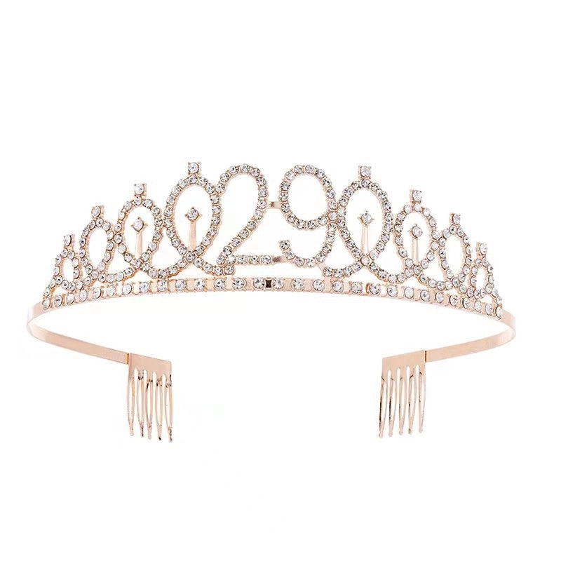 Women’s IG Style Shiny Number Crown Alloy Hollow Out Inlay Rhinestones Crown