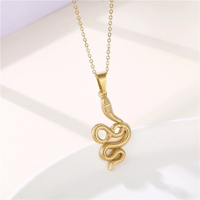 Stainless Steel Titanium Steel 18K Gold Plated Shiny Plating Inlay Rabbit Angel Snake Zircon Pendant Necklace