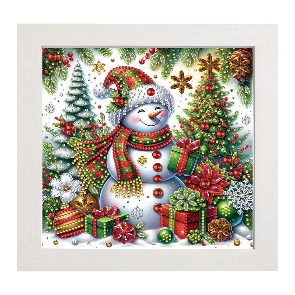 5D DIY Partial Special Shaped Drill Diamond Painting Xmas Snowman Home Kit 19.2x19.2cm【With Frame】