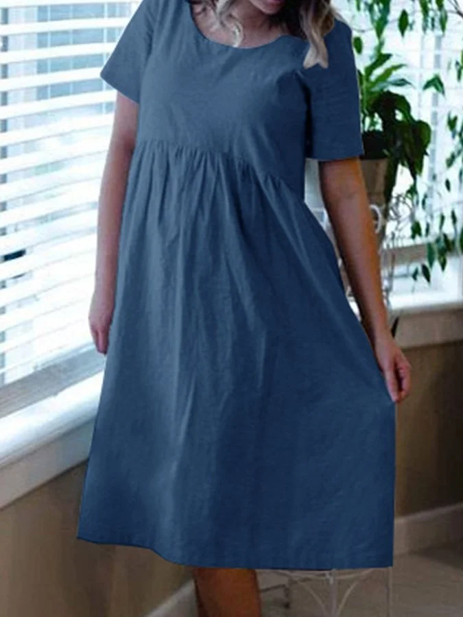 Ladies cotton linen simple casual dress