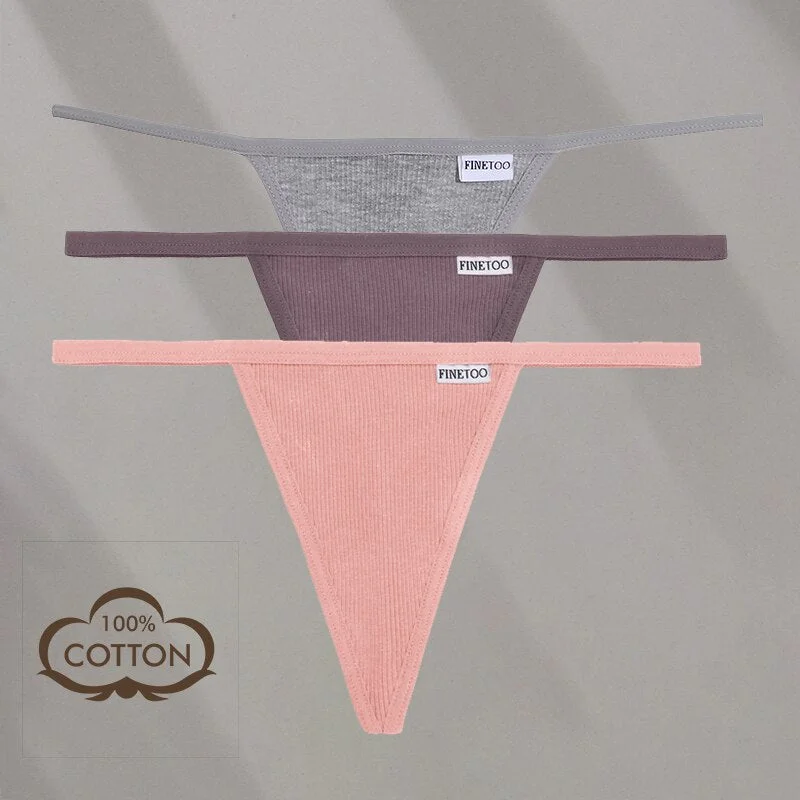 FINETOO 3PCS/Set M-XL Sexy G-string Panties Cotton Women's Underwear Girls Female Underpant Pantys Ladies Bikini Thong Lingerie