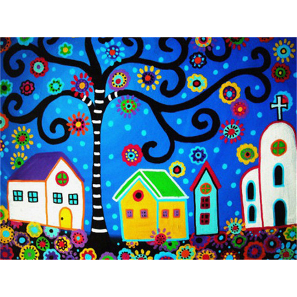 

45*35CM - Round Drill Diamond Painting - Cartoon House, 501 Original