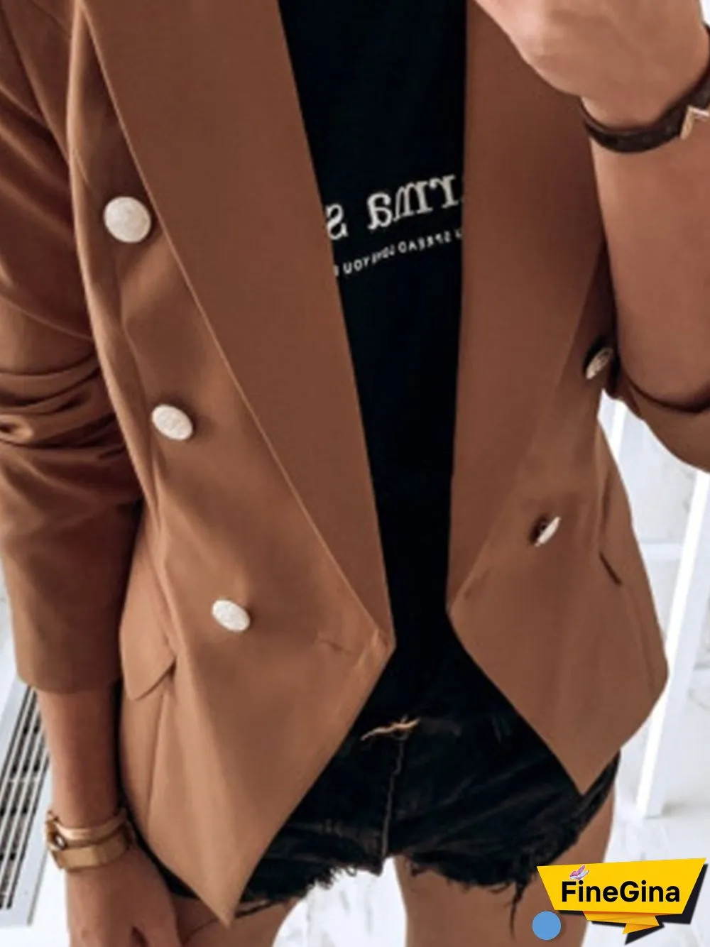 Plain Long Sleeve Buttoned Plus Size Casual Suit