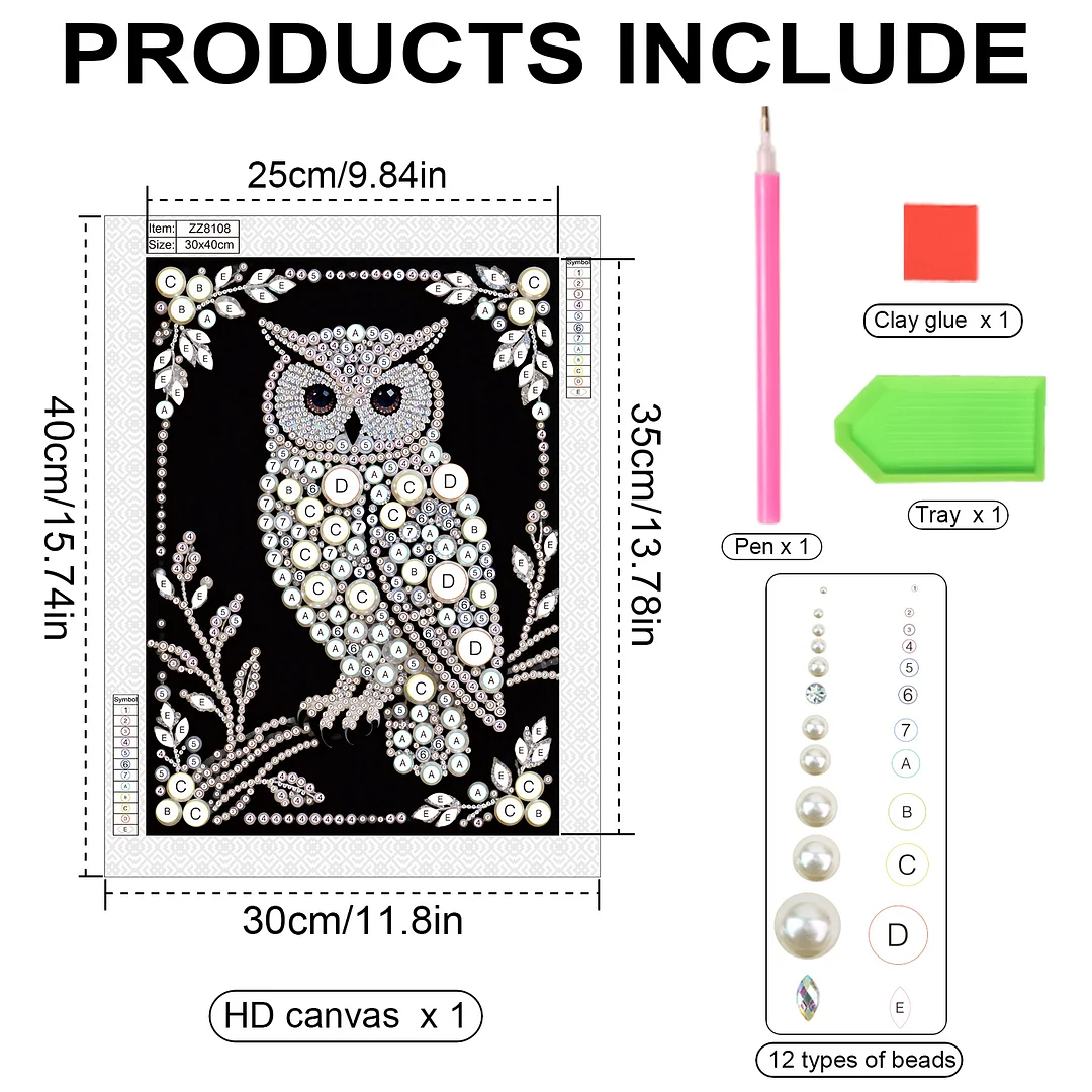 Owl Special Shaped 5D DIY Partial Drill Diamond Painting Kit Home Art 30x40cm