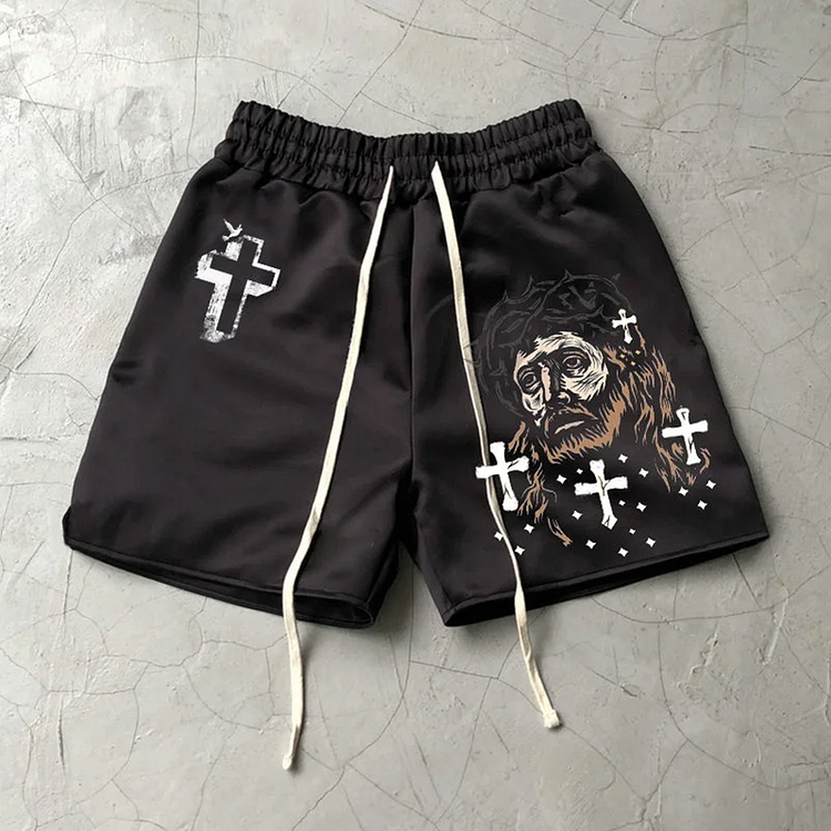 Casual Cross Busy Overthinking Print Mesh Shorts