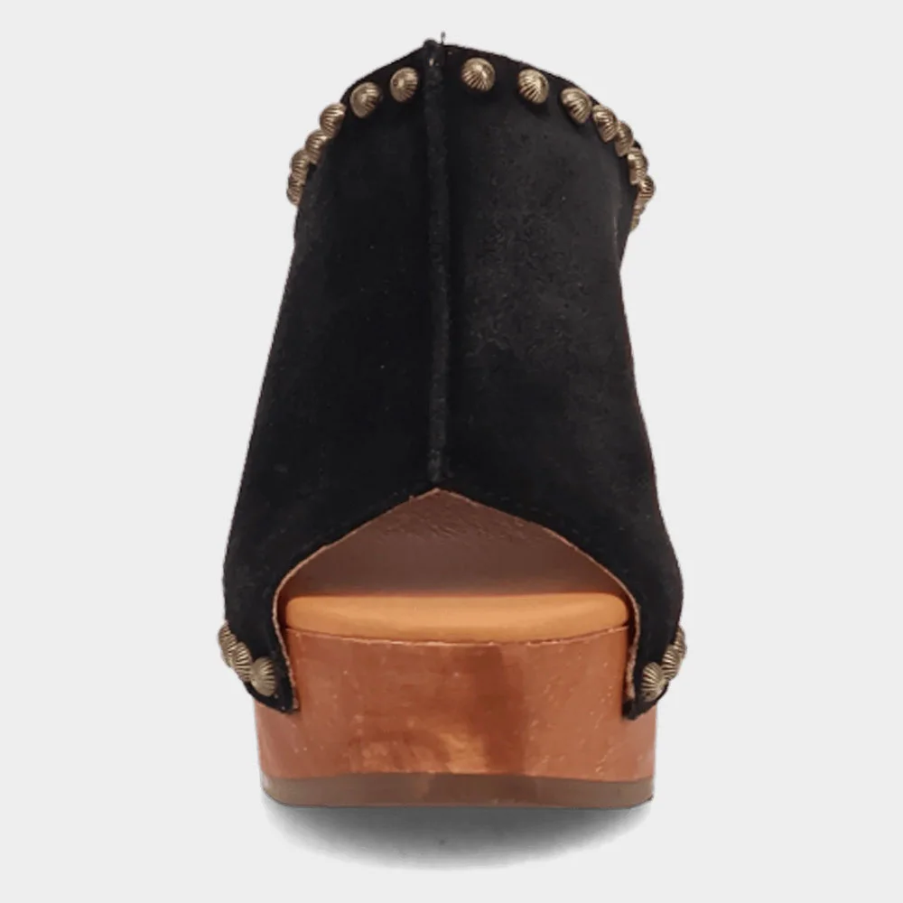 Black Peep Toe Block Heel Studded Clogs Platform Mules Sandals