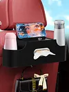 4-In-1 Car Seat Back Storage Bag with Tissue Cup Holder Hanging Hooks Organizer