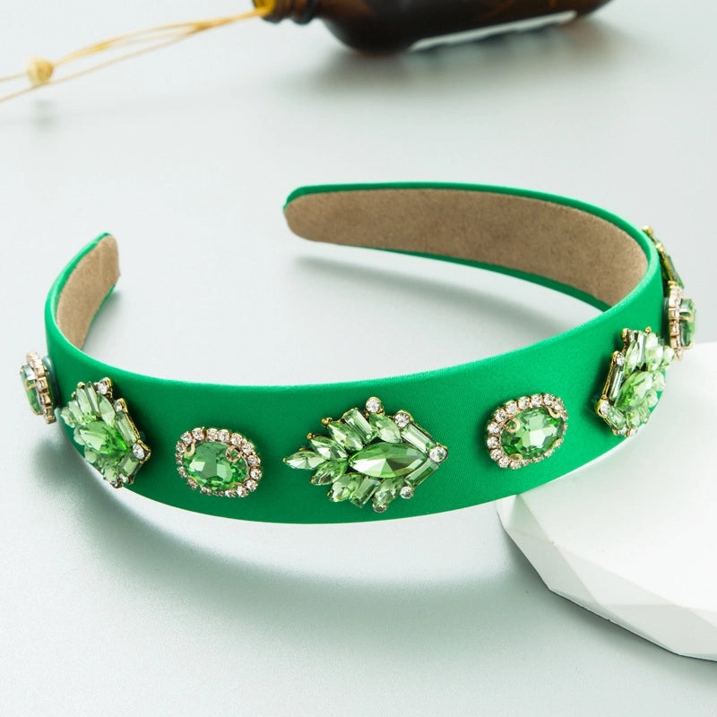 Retro Geometric Leaf Cloth Inlay Rhinestones Hair Band 1 Piece