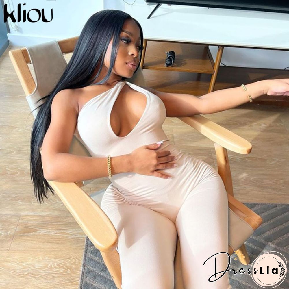 Kliou One Shoulder Sexy Cut Out Rompers Womens Jumpsuit Streetwear Solid Backless Active Wear Skinny Slim Jumpsuits Summer