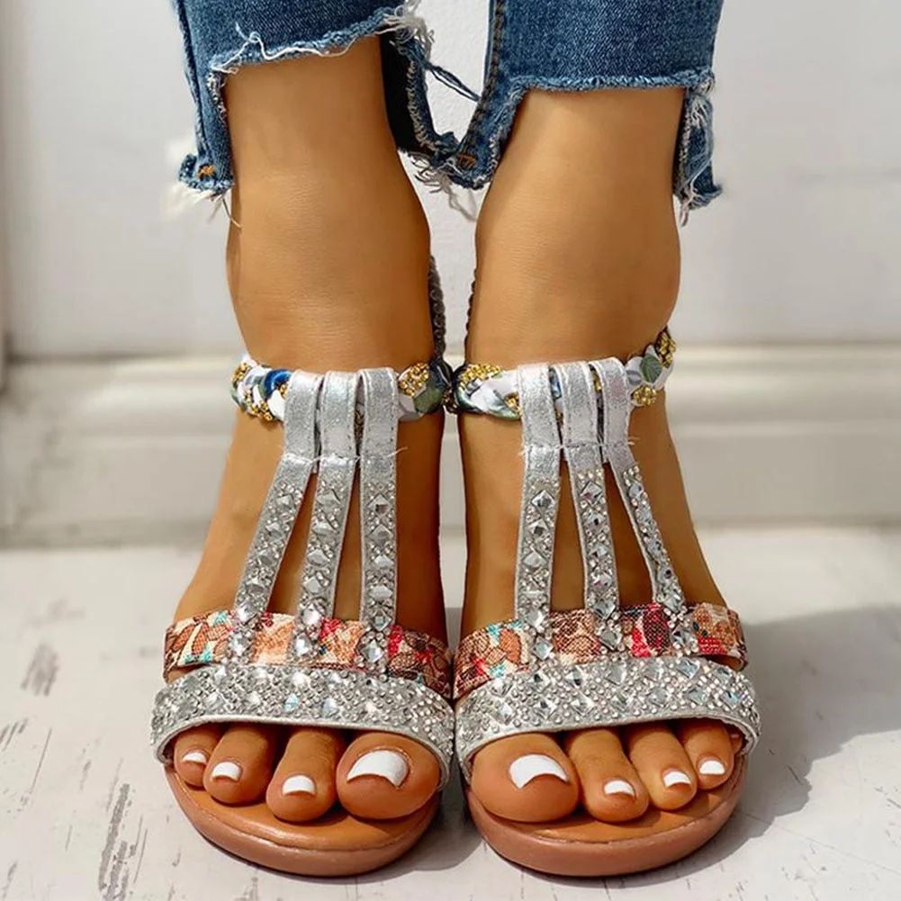 2020 New Wholesale Gladiator Wedge Heels Elastic Band Crystals Summer Women Shoes Woman Sandals Leisure Beach Sandals