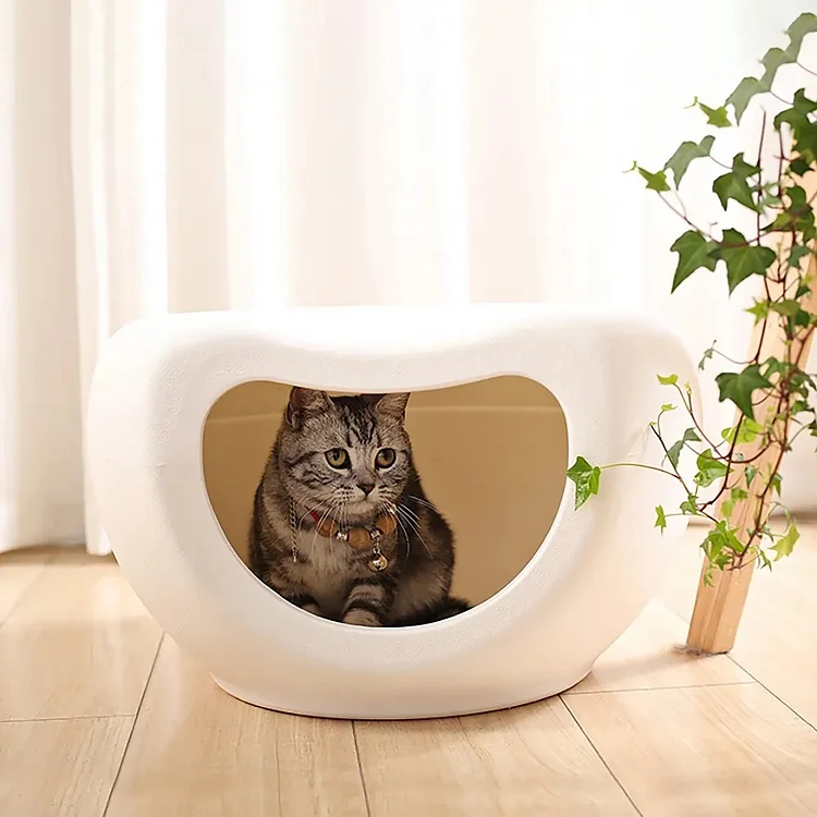 Homemys 18.9" Cat Bed White Cat Cave House and Lounge Ottoman for All Seasons