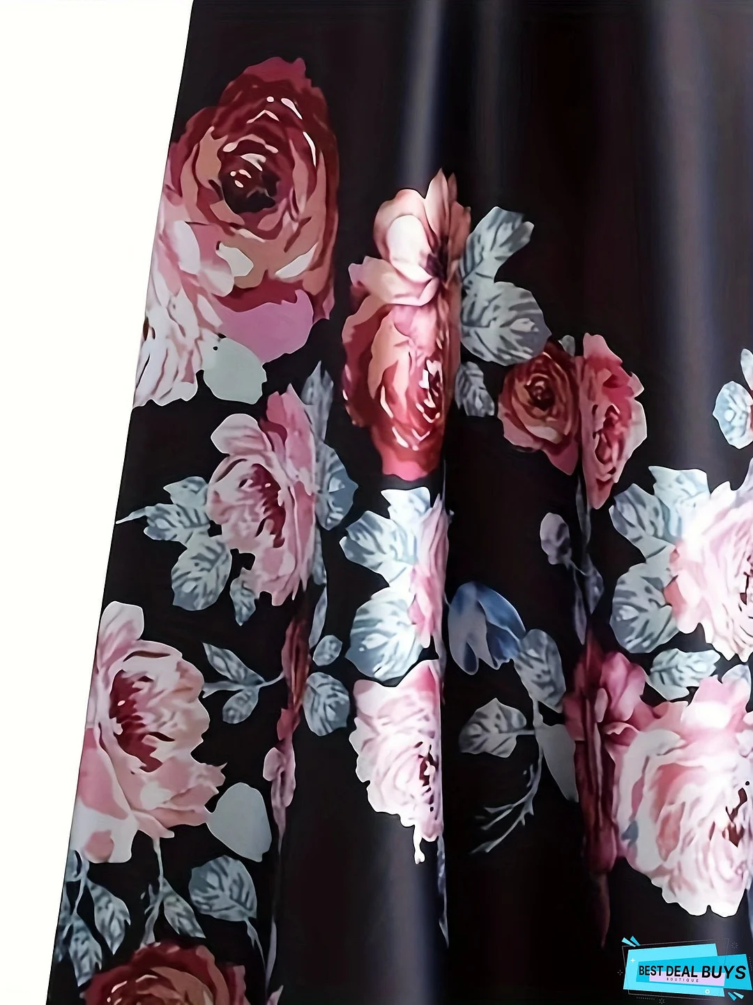 Plus Size Elegant Skirt, Women's Plus Floral Print High Rise Non-stretch A-line Maxi Skirt