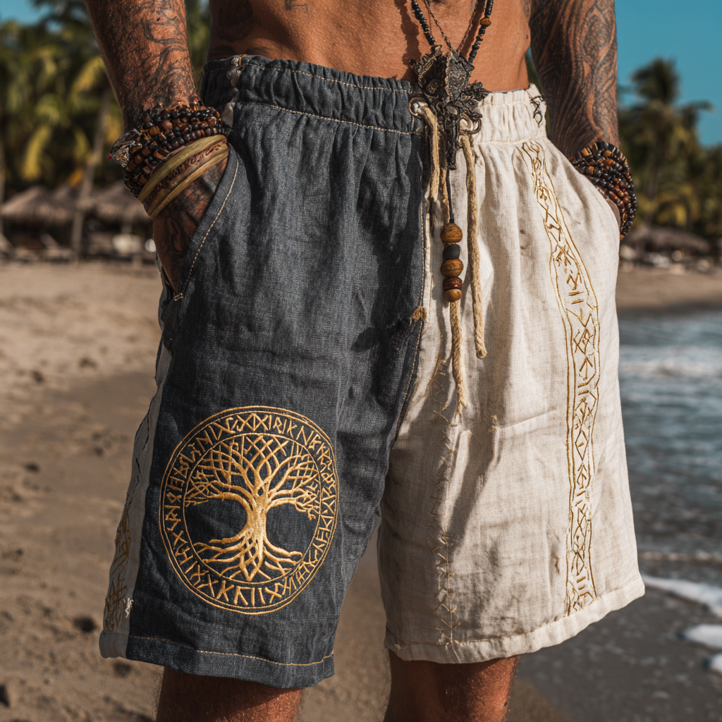 Men's Nordic Viking-Inspired Tree Of Life Totem Casual Shorts / Rvogue / Rvogue