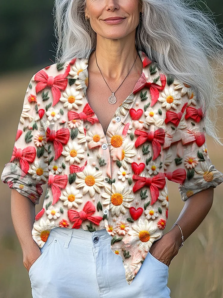 Women's  Valentine's Day Art Print Casual Long Sleeve Comfortable Cotton Shirt