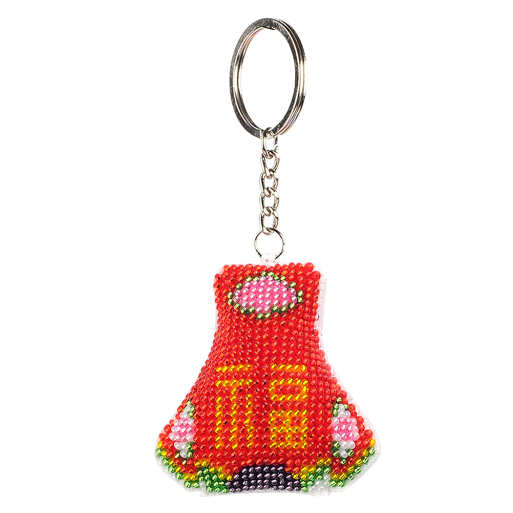 

Red Bottle - Stamped Bead Embroidery - Keychain, 501 Original