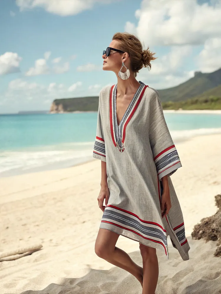 Cotton and linen women's V-neck short skirt