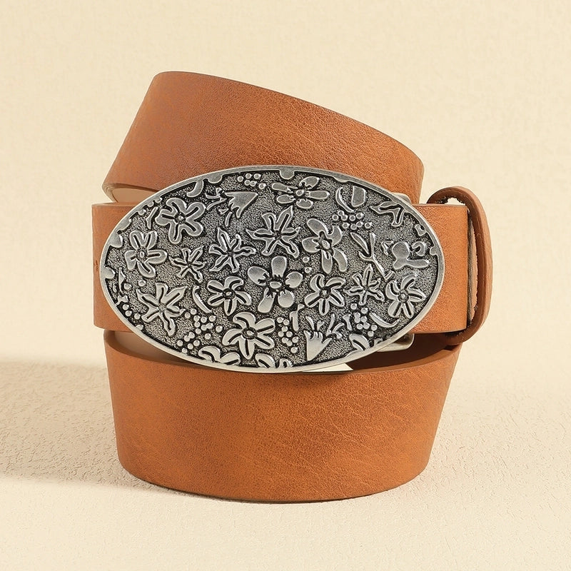 Retro Geometric Pu Leather Alloy Plating Women’s Leather Belts