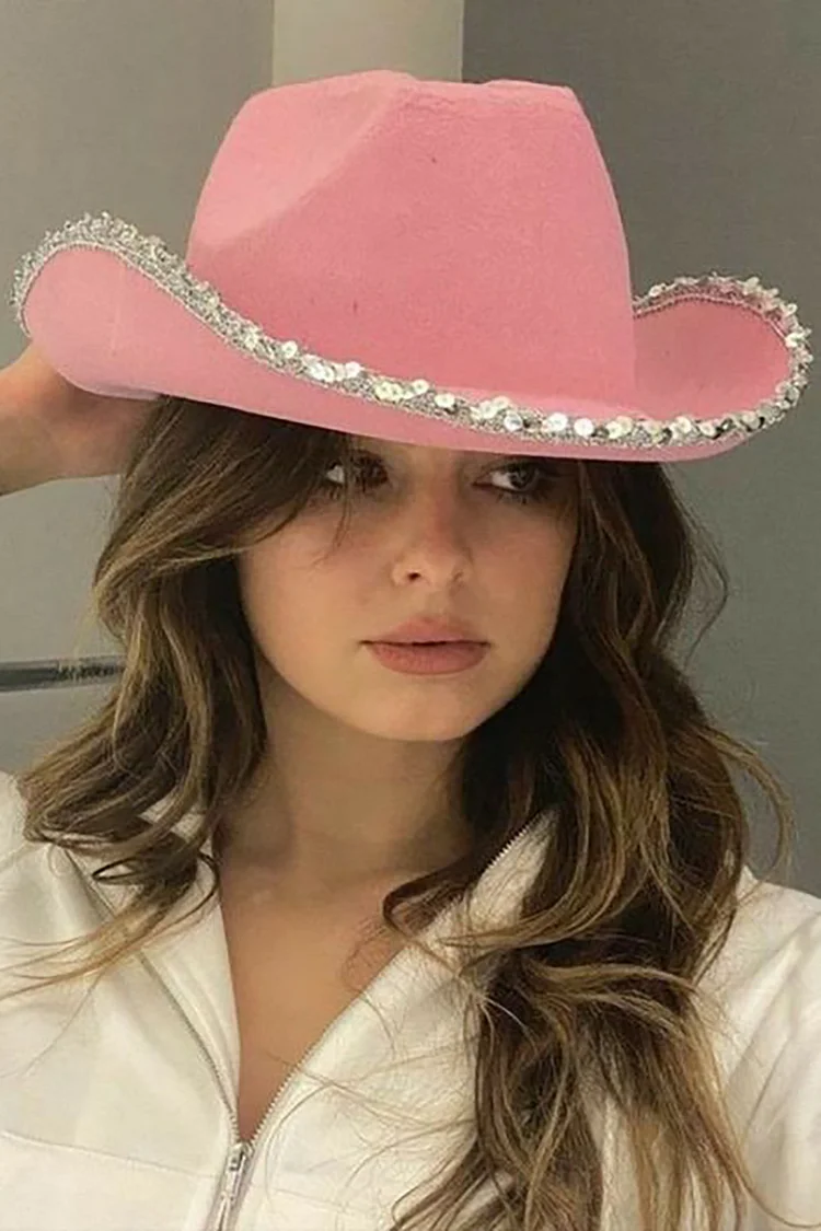 Fashion Western Cowboy Silver Rim Rhinestone Hat