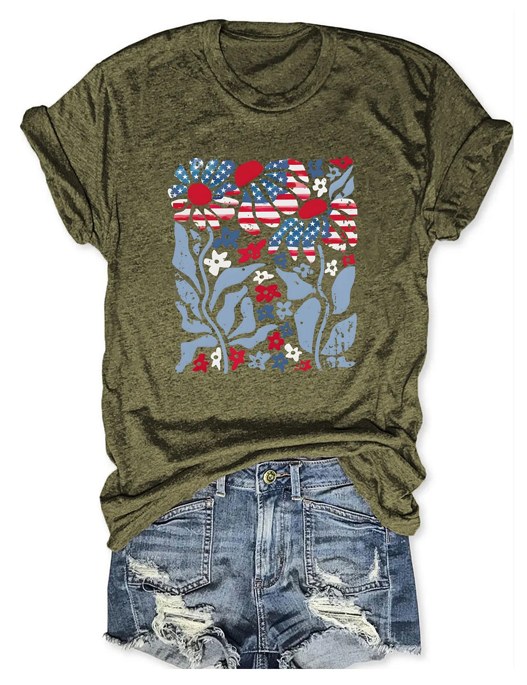 American Flag Floral T-shirt