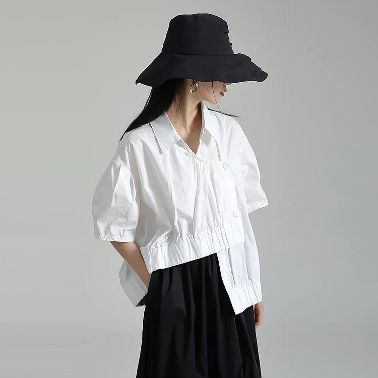 Irregular Pleated Short Sleeve Shirt