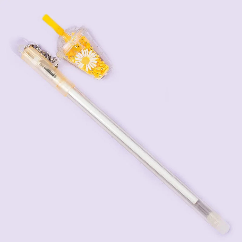 1 PCS Lytwtw's Cute Kawaii Daisies Flower Milk Tea Cup Pendant Gel Pen School Office Supply Stationery Creative Sweet Lovely Pen