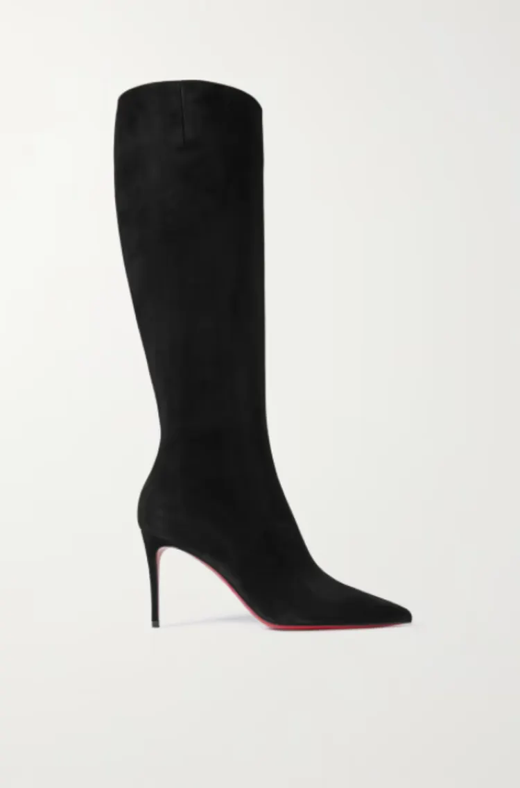 10CM/4 inch Women's Middle Heels Red Bottom Long Boots Knee Sexy Dress Patent Suede Boots