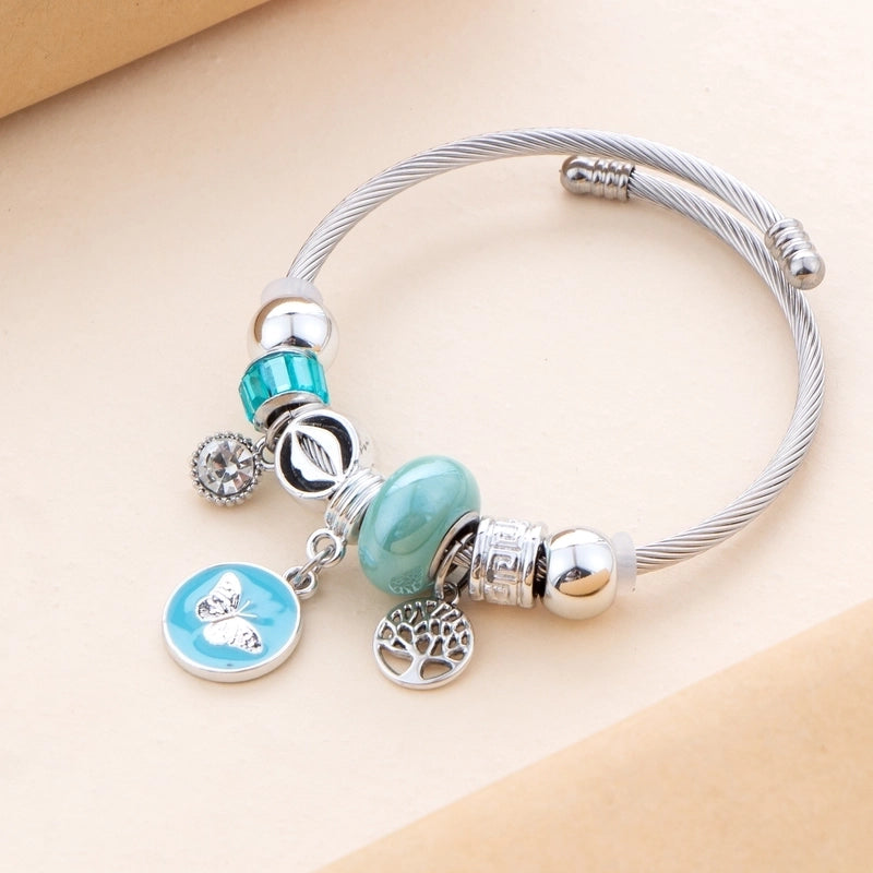 Pastoral Geometric Round Butterfly Stainless Steel Bangle In Bulk