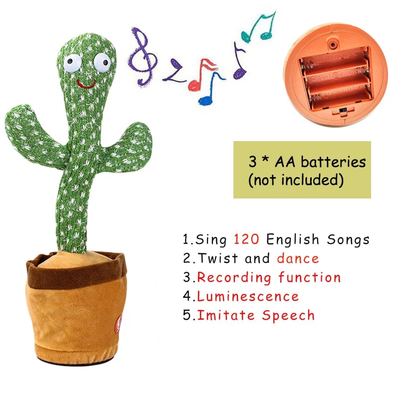 Bluetooth Dancing Cactus Talking Toy Electronic Plush Toys Sing Record Lighten Battery USB Charging Early Education Funny Gift