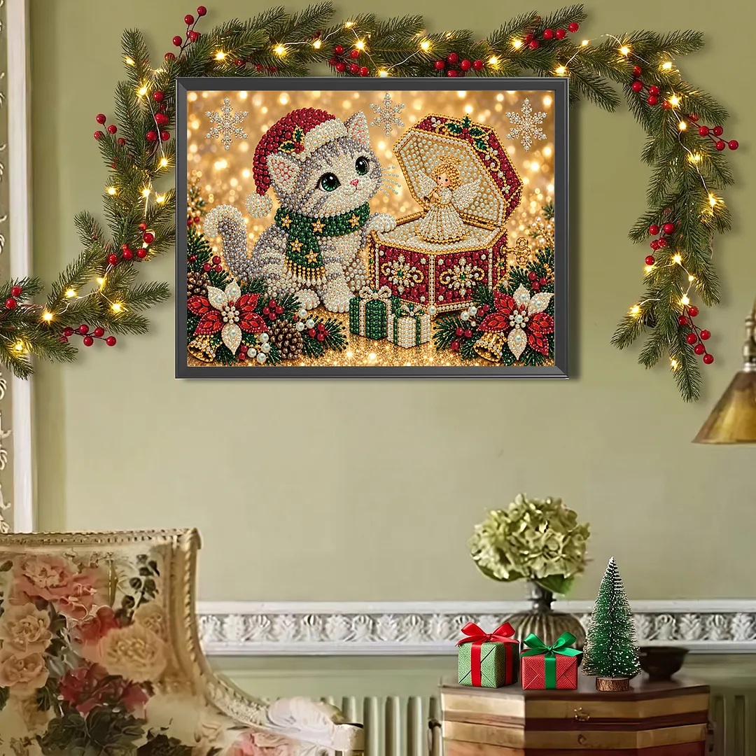 Pearl Painting Kit for Adults Christmas Cat 15.75x11.81in