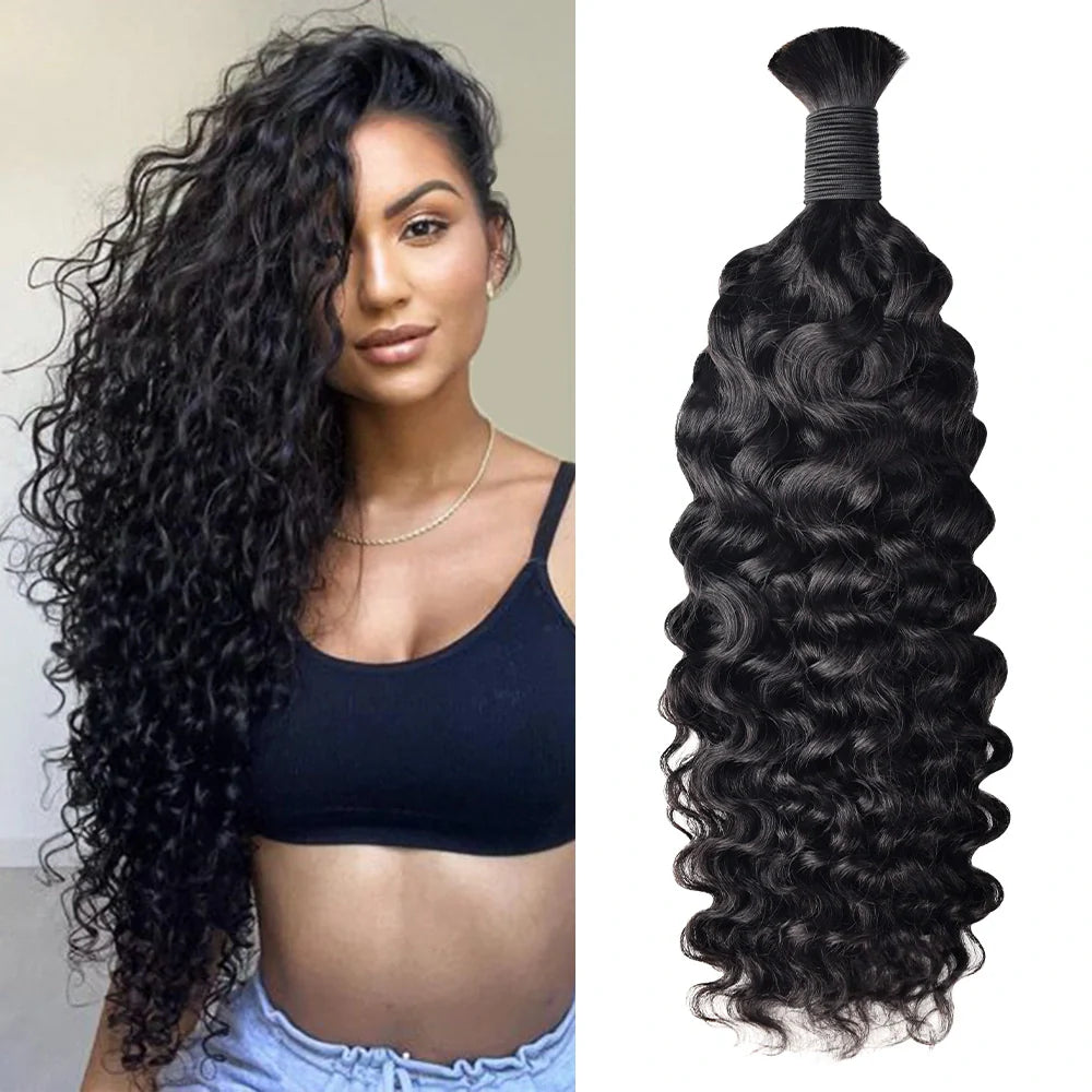 #1B Natural Black Boho Braids Burmese Curly No Weft Bulk Hair for Human Hair BORUIHAIR