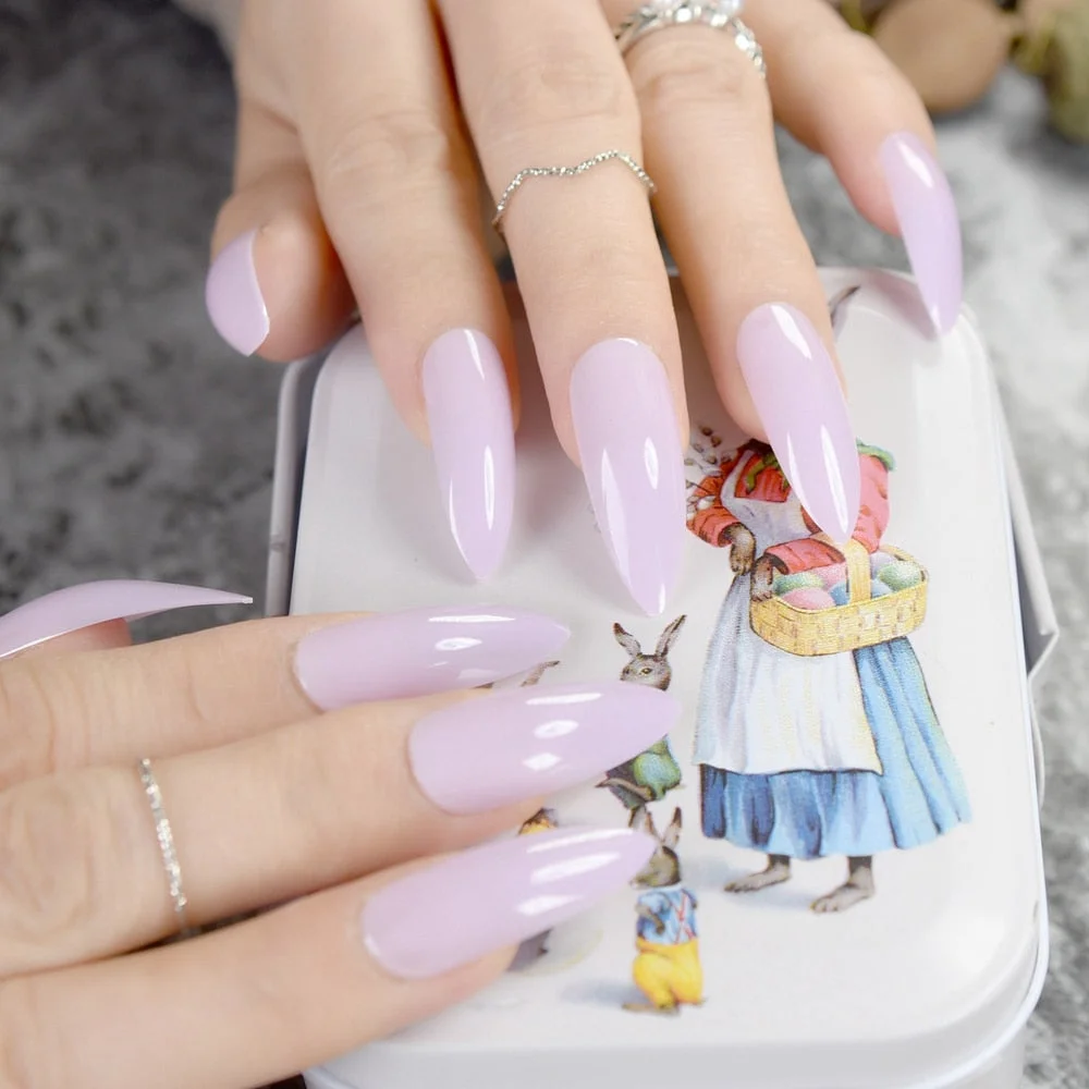 White French Tips Fake Nails Extra Long Stiletto False Nails Natural Painted Long Party Designed Nails 24 Count-Nail Inspo