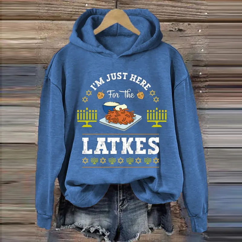 Women's I'm Just Here For The Latkes Hanukkah Printed Sweatshirt