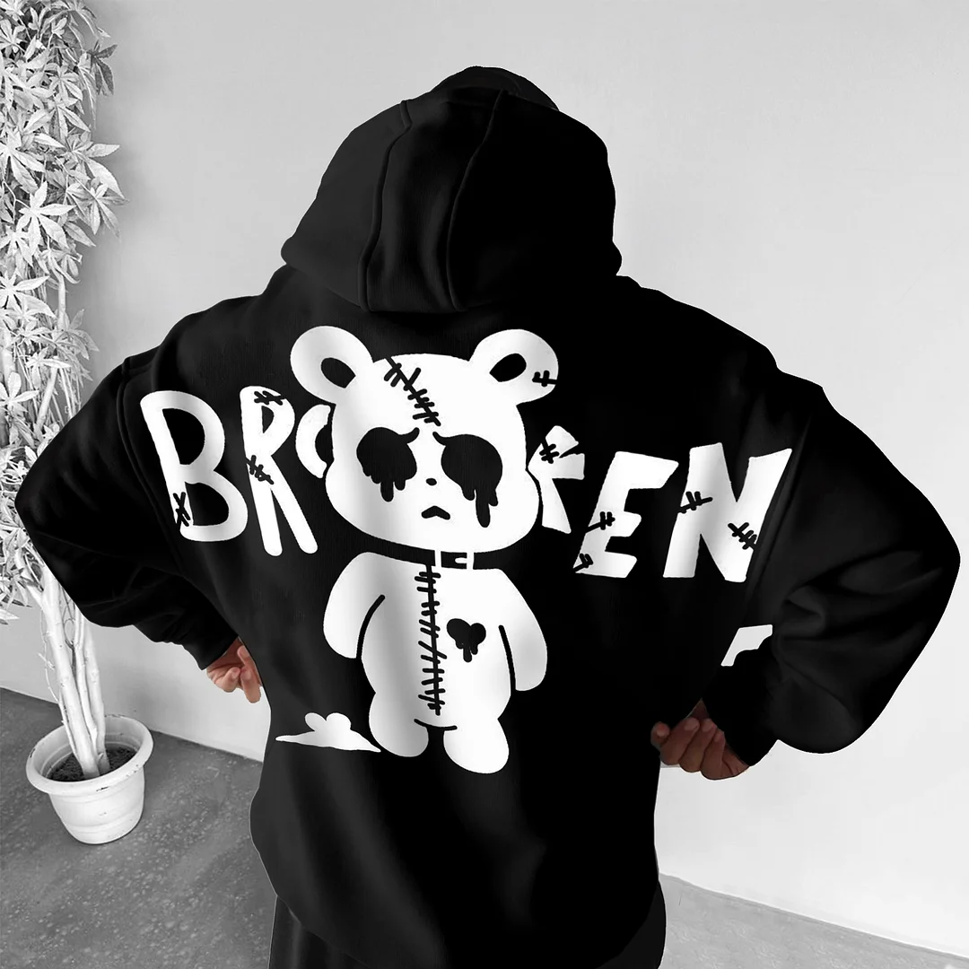 Casual Bear Lettering Print Unisex Hoodie