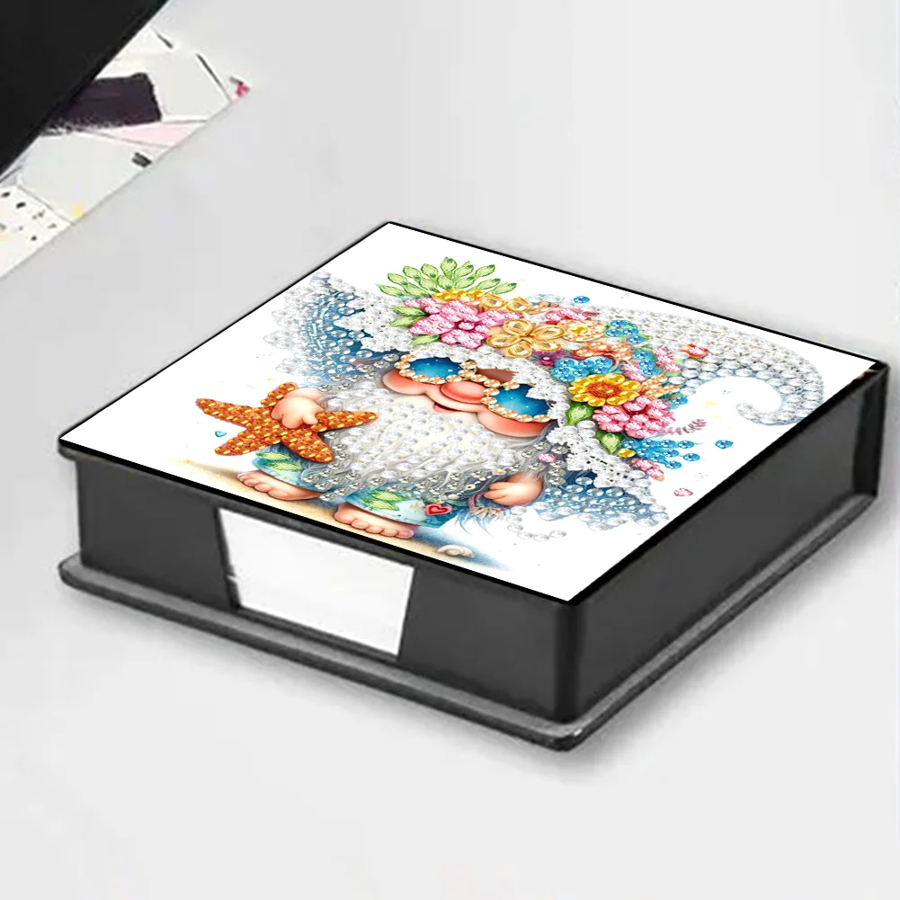 5D DIY PU Diamond Art Note Box with 160 Sheets Paper Memo Pad Holder (Gnome)