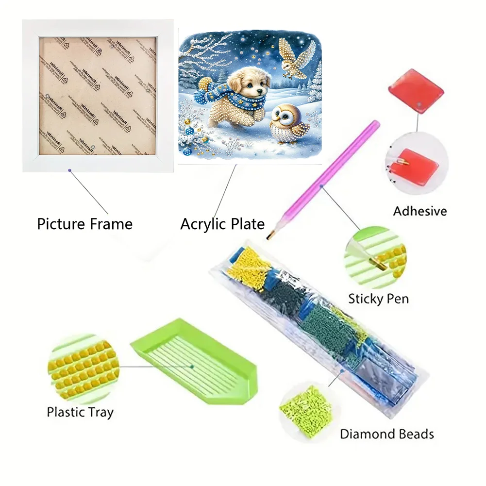 5D DIY Partial Special Shaped Drill Diamond Painting Kit Christmas Dog Decor(19.2*19.2cm)【With Frame】