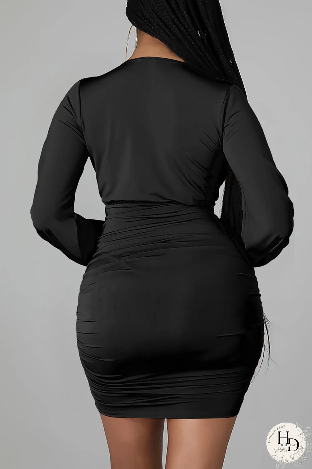 Army Green Sexy Solid Split Joint V Neck Pencil Skirt Dresses