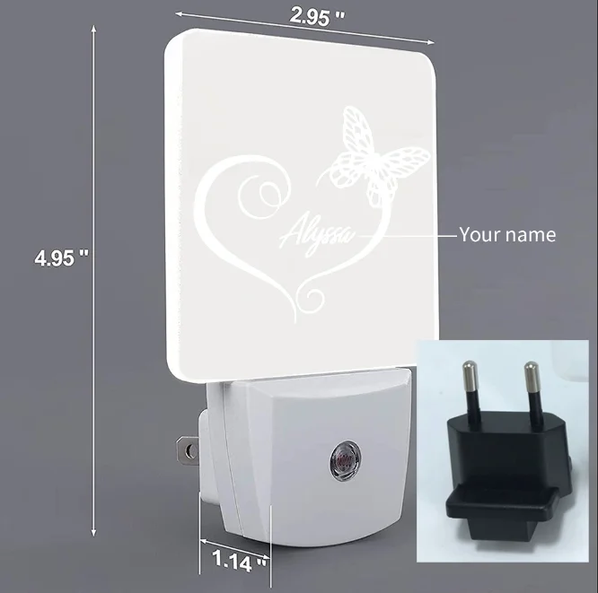 lámpara Luz 3D Ilusión 1 nombre personalizado Luz de noche de mariposa(Enchufes redondos para Europa）