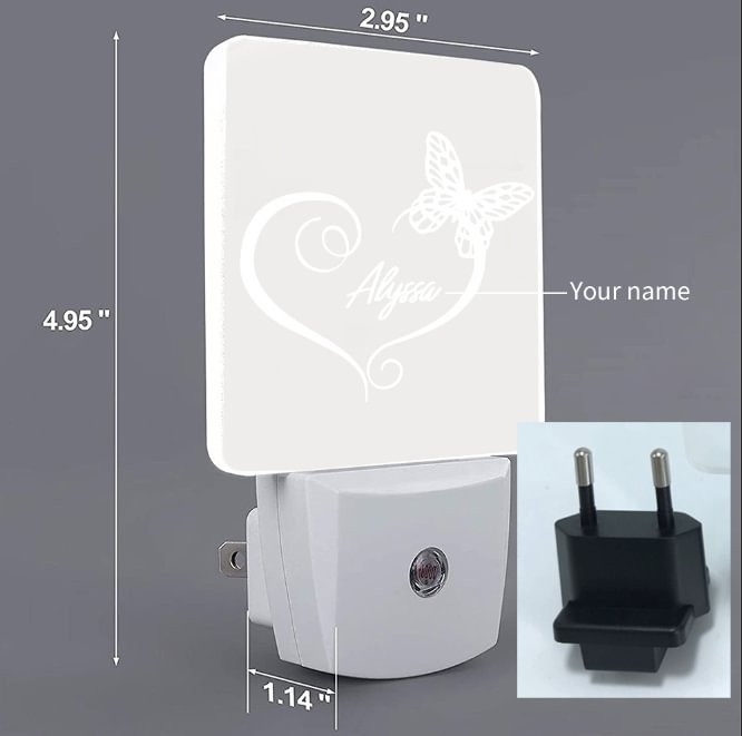 lámpara Luz 3D Ilusión 1 nombre personalizado Luz de noche de mariposa(Enchufes redondos para Europa）